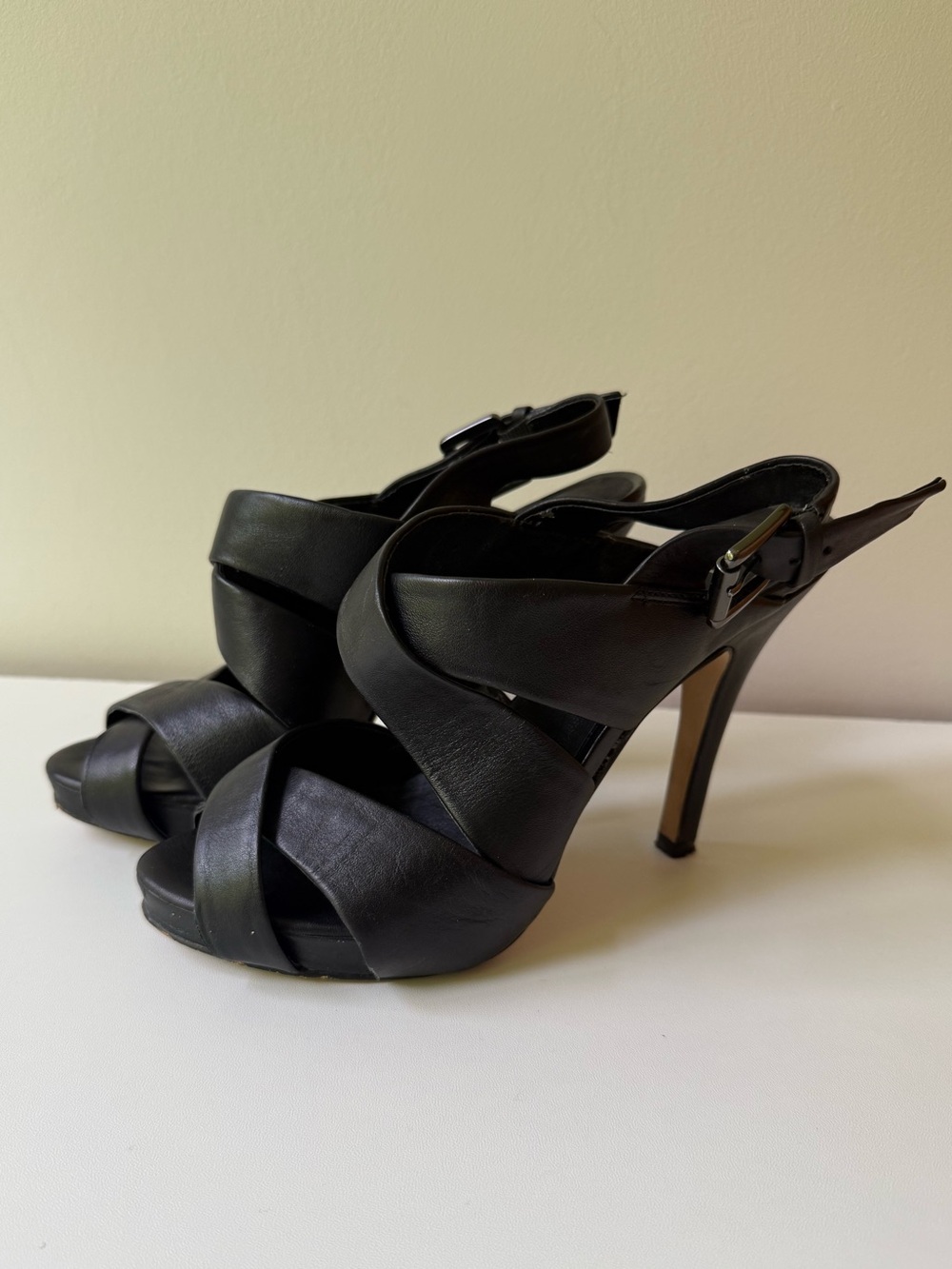 Aldo Black Crisscross Peep-Toe Heels